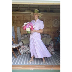 Julia India Amory JA Short Sleeve Shirt Dress Maxi Midi Puff Sleeve Pink Dahlia